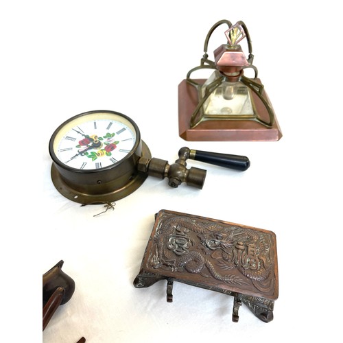 60 - Selection of metal items includes inkwells, nut cracker etc