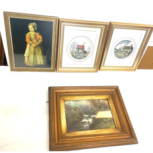 26 - Selection of 3 framed prints and a framed painting, largest  frame measures approximately 15 inches ... 