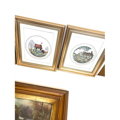 26 - Selection of 3 framed prints and a framed painting, largest  frame measures approximately 15 inches ... 