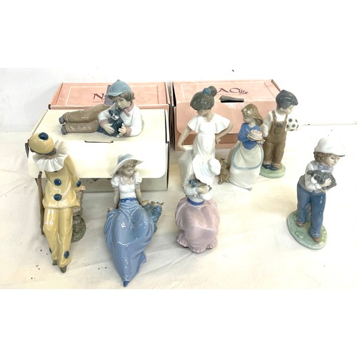 307 - Selection of boxed Nao figures includes boy with dog, ladu with bird etc