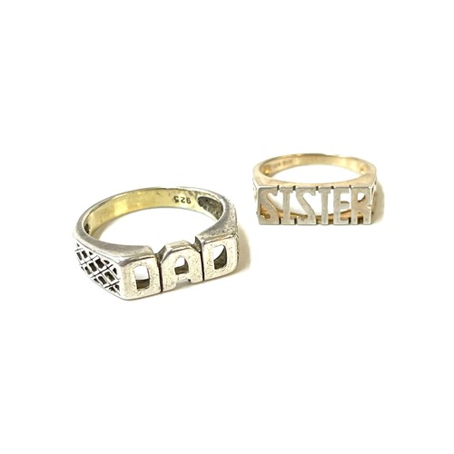 299 - Silver hallmarked Sister and Dad rings