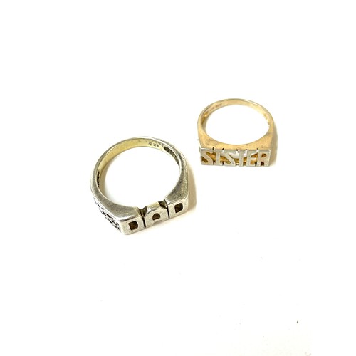 299 - Silver hallmarked Sister and Dad rings