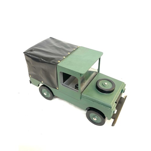 11 - Wooden hand made Land Rover truck, measures approximately 20 inches wide 11 inches tall 9 inches dep... 