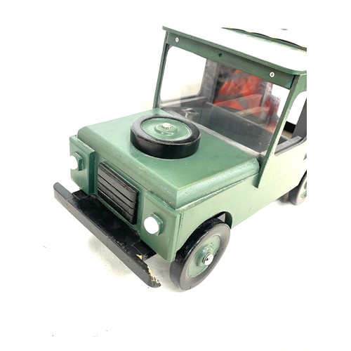 11 - Wooden hand made Land Rover truck, measures approximately 20 inches wide 11 inches tall 9 inches dep... 