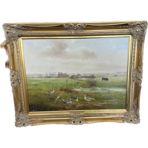 72 - Guilt framed signed painting by John Mace ' In the Waveney Valley' measures approx 24 inches tall by... 