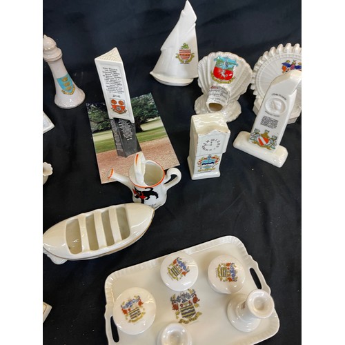 48 - Large selection of assorted crested china includes sea shell, Memorial, Black pool shower etc