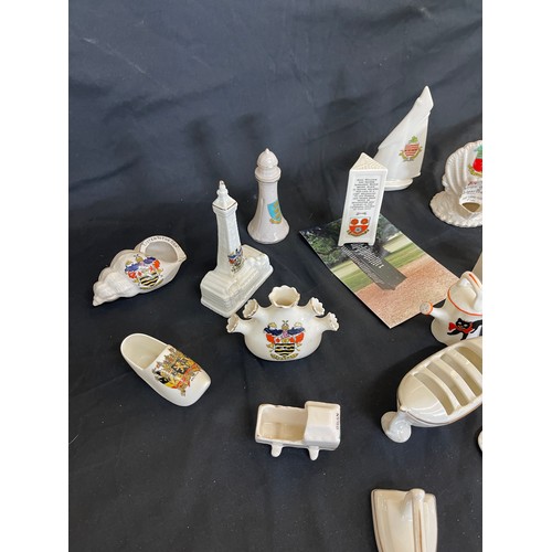 48 - Large selection of assorted crested china includes sea shell, Memorial, Black pool shower etc