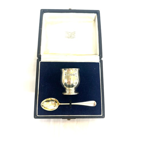 392 - Cased silver egg cup and spoon in original garrard and co box london 1953