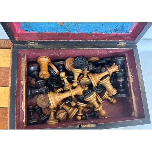 68 - Jaques type chess set in victorian box with board