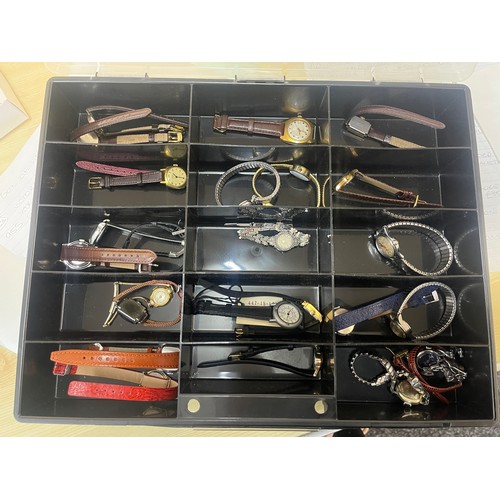 305 - 25 Vintage ladies wristwatches in storage case, includes Oris, Seiko, Fortis, Avia etc