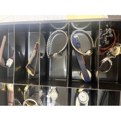 305 - 25 Vintage ladies wristwatches in storage case, includes Oris, Seiko, Fortis, Avia etc