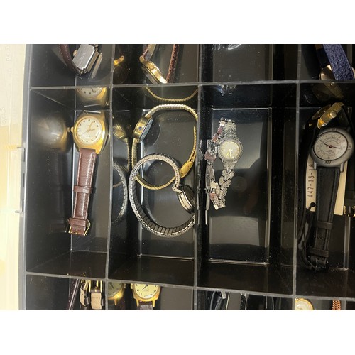 305 - 25 Vintage ladies wristwatches in storage case, includes Oris, Seiko, Fortis, Avia etc