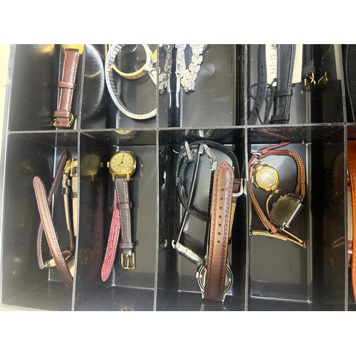 305 - 25 Vintage ladies wristwatches in storage case, includes Oris, Seiko, Fortis, Avia etc