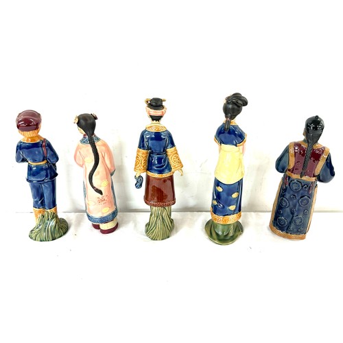 51 - Selection of 5 Chinese mud men/ geisha girl figures, some are signed, tallest measures approximately... 