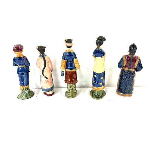 51 - Selection of 5 Chinese mud men/ geisha girl figures, some are signed, tallest measures approximately... 