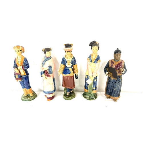 51 - Selection of 5 Chinese mud men/ geisha girl figures, some are signed, tallest measures approximately... 