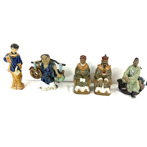 74 - Selection of 5 Chinese mud men/ geisha girl figures, some are signed, tallest measures approximately... 