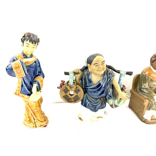 74 - Selection of 5 Chinese mud men/ geisha girl figures, some are signed, tallest measures approximately... 