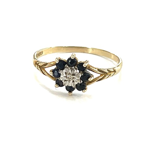 389 - Ladies 9ct gold diamond and stone set dress ring, hallmarked, ring size N, total weight 1g