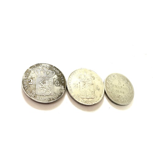 401 - Selection 3 solid silver antique foreign coins to include a franc and Netherland coins, approximate ... 