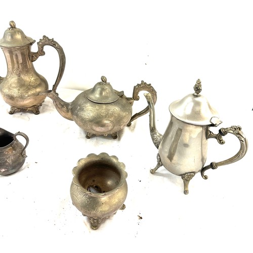 72 - Selection of assorted metal ware includes part tea service etc