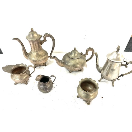 72 - Selection of assorted metal ware includes part tea service etc