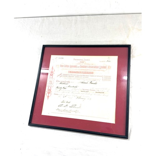 55 - Framed Fine Cotton Spinners and doublers association certificate, frame measures approximately 13 in... 