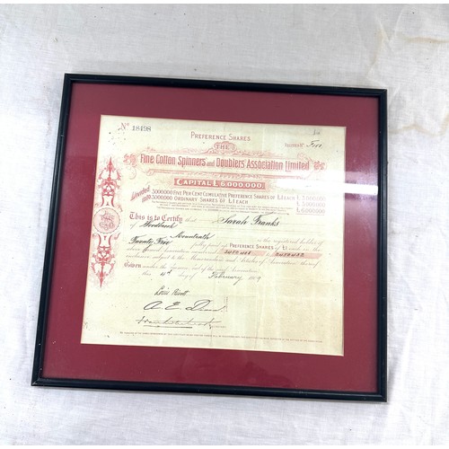 55 - Framed Fine Cotton Spinners and doublers association certificate, frame measures approximately 13 in... 