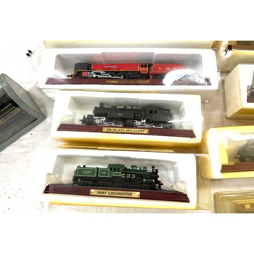 64 - Selection of various railway models on display plinths to include Duchess LMS, LNER flying Scotsman,... 