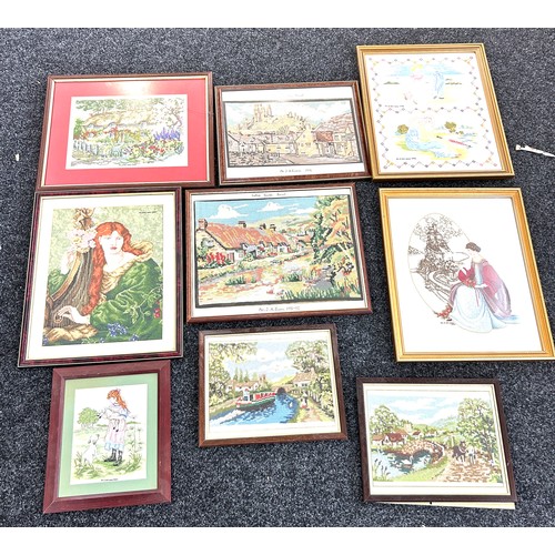 74 - Selection of nine framed tapestries largest measures approx 22 inches tall by 18 inches wide