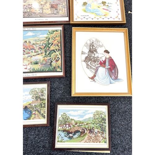 74 - Selection of nine framed tapestries largest measures approx 22 inches tall by 18 inches wide