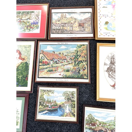 74 - Selection of nine framed tapestries largest measures approx 22 inches tall by 18 inches wide