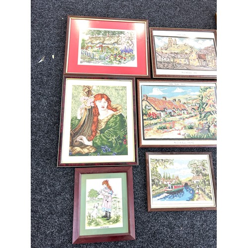 74 - Selection of nine framed tapestries largest measures approx 22 inches tall by 18 inches wide