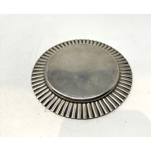 107 - silver hallmarked ribbed plate sheffield silver hallmarks measures approx 13cm dia