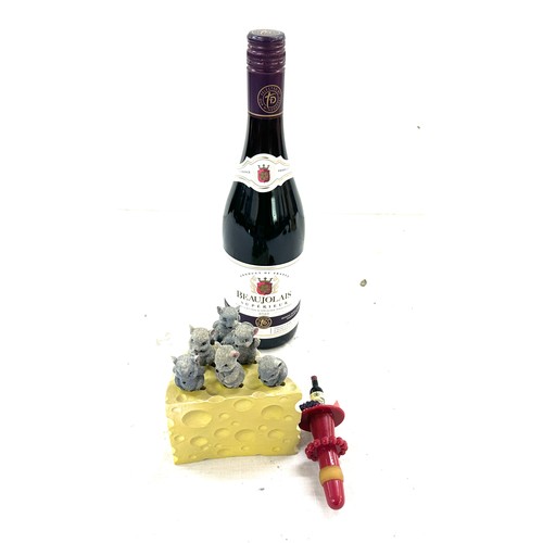 4 - Novelty cheese knife set, bottle stopper and a bottle of Wine