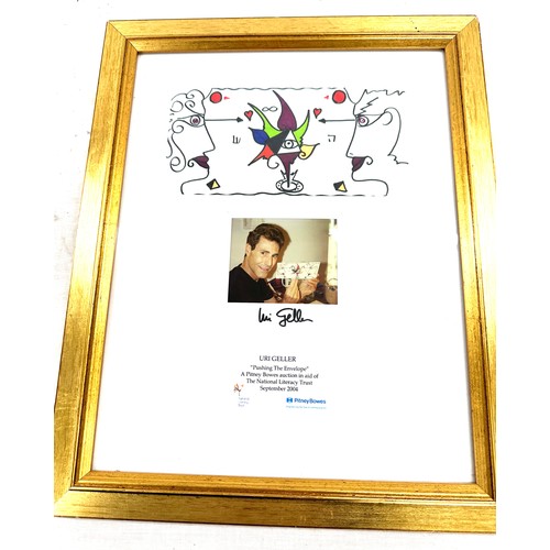 24 - Framed Uri Geller pushing the envelope signed drawing, frame measures approximately 17 inches tall 1... 