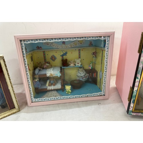 70 - Selection of dolls house Dioramas, 5 room scenes hand made, lounges, bedroom etc