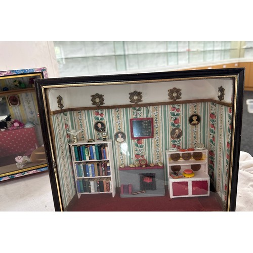 70 - Selection of dolls house Dioramas, 5 room scenes hand made, lounges, bedroom etc