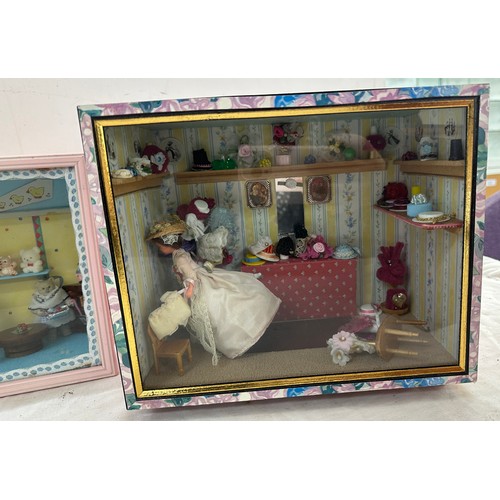 70 - Selection of dolls house Dioramas, 5 room scenes hand made, lounges, bedroom etc