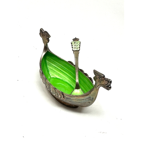 91 - Anton Hansen Enameled Sterling Silver Viking Ship Salt Cellar with Spoon An enameled salt cellar wit... 