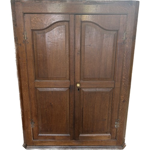 593 - Oak Georgian corner cabinet, approximate measurements: Height 52 inches, Width 38 inches, Depth 19.5... 