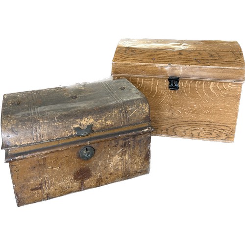 572 - 2 Small metal vintage travel trunks, largest measures approximately Length 23.5 inches, Depth 16 inc... 