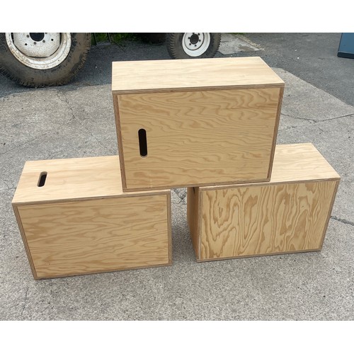 582 - Set of three wooden display boxes, each measures approximately 26 inches wide 14 inches depth 18 inc... 