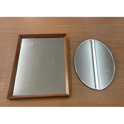 50 - Teak small mirror, oval small bevelled mirror, largest measures approximately 17 inches tall by 13 i... 