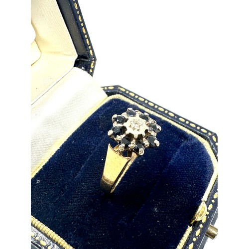 352 - 9ct gold vintage diamond & sapphire cluster dress ring (2.9g)