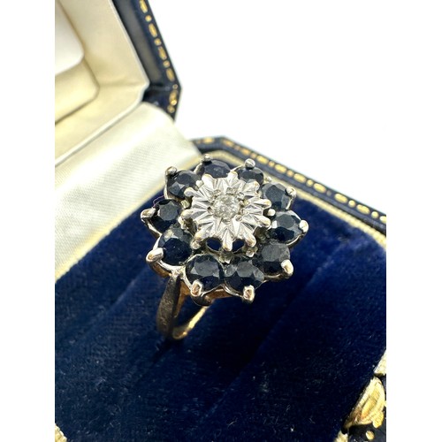 356 - 9ct gold vintage diamond & sapphire cluster statement ring (2.9g)