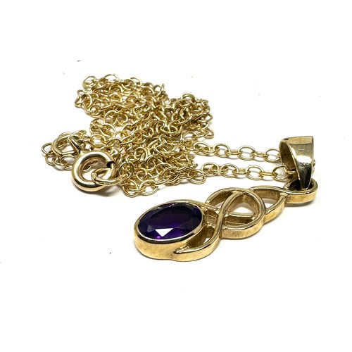 264 - 9ct gold amethyst celtic knot pendant necklace (3.4g)