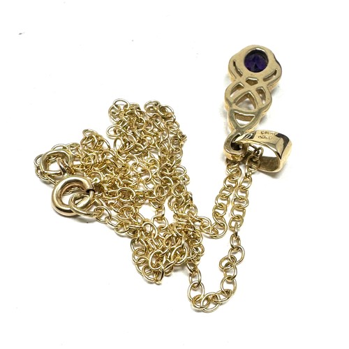 264 - 9ct gold amethyst celtic knot pendant necklace (3.4g)