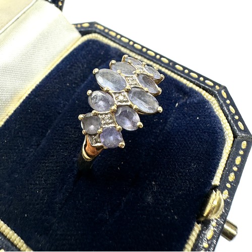 268 - 9ct gold tanzanite & diamond cluster statement ring (2.5g)