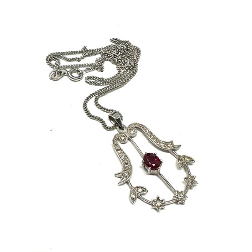 18ct white gold antique diamond and ruby pendant necklace (4.9g)